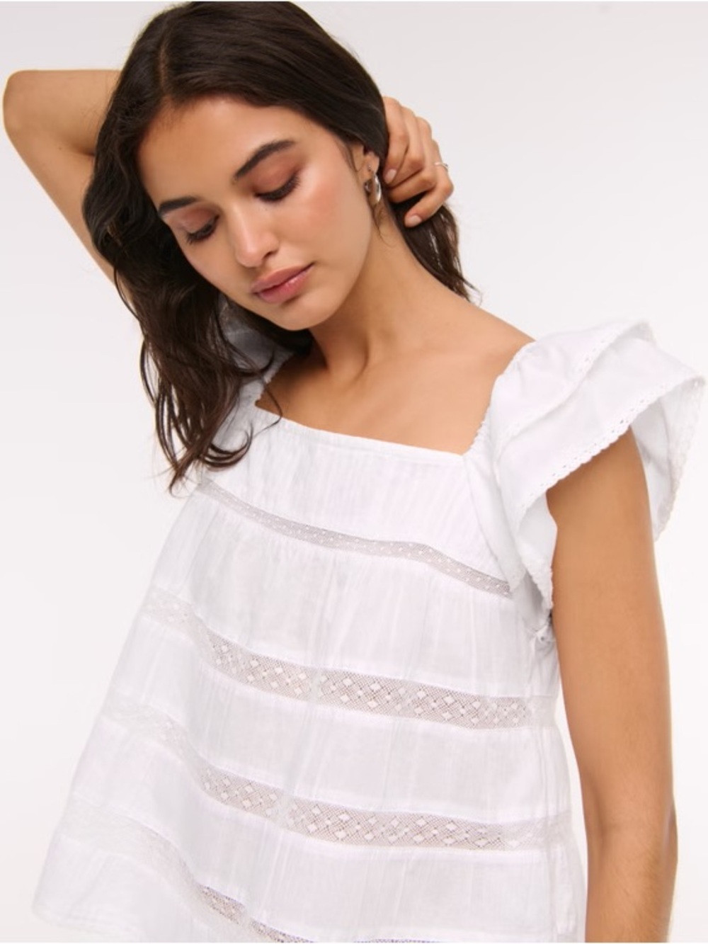Abercrombie & Fitch Ruffle Babydoll Top in White